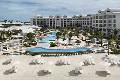 The resort-style pool at Treasure Beach Village at Beaches Turks & Caicos, the brand's newest village featuring spacious family suites, elevated dining experiences and thoughtfully designed spaces for every generation.