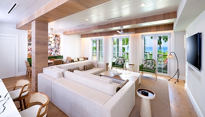 The expansive interior of a three-story Firesky Reserve Villa at Beaches Negril, offering contemporary design, spacious accommodations and elevated amenities for multigenerational family vacations.