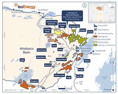 Figure 2 – Location of IsoEnergy claims in the Athabasca Basin added in 2026 through staking and through an option agreement with GEM Oil Inc.