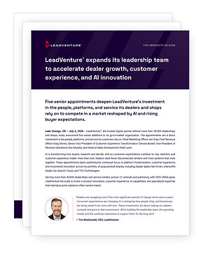 LeadVenture® expands its leadership team to accelerate dealer growth, customer experience, and AI innovation
