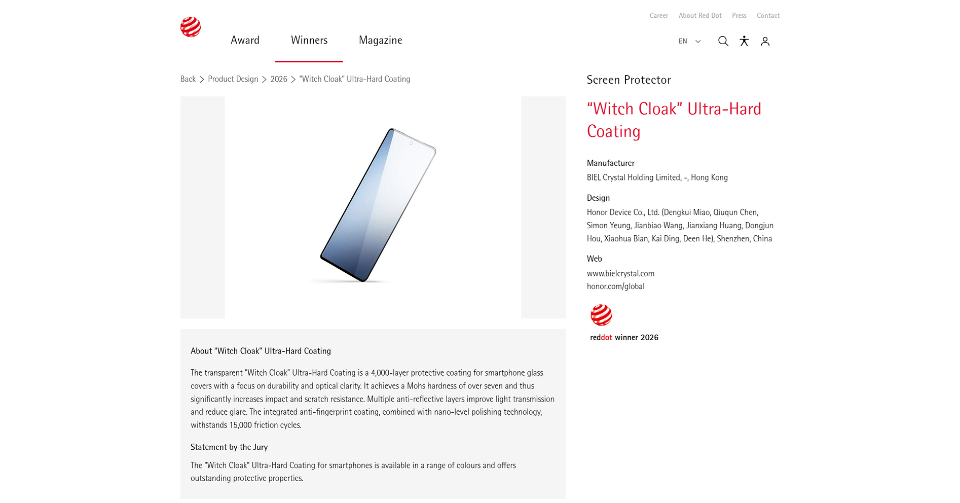Biel Crystal Wins the World's Preeminent Design Award, Red Dot Product Design of the Year 2026