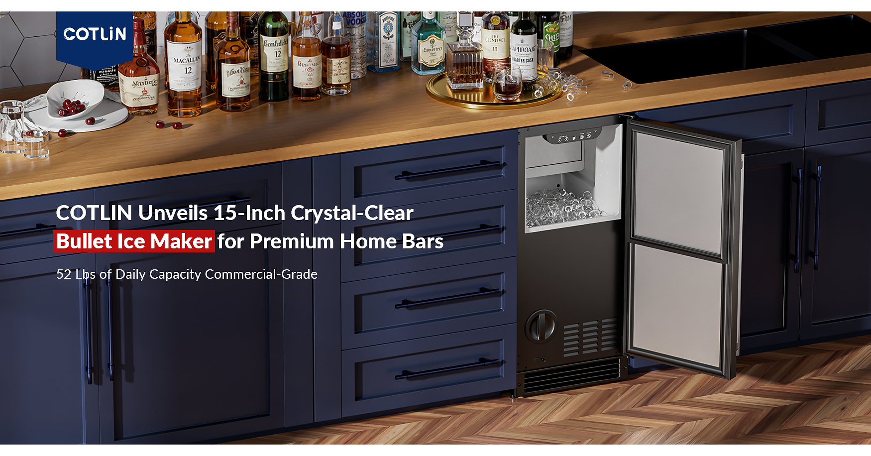 COTLIN Unveils a New Standard in 15-Inch Built-In Ice Maker Delivering Crystal-Clear Bullet Ice for Premium Home Bar Experiences