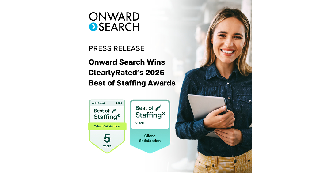 Onward Search Wins ClearlyRated's 2026 Best of Staffing Awards