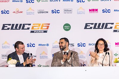 (L-R) Ralf Reichert, Chief Executive Officer of the Esports Foundation; His Royal Highness Prince Faisal bin Bandar bin Sultan Al Saud, Board Member of the Esports Foundation; and Marina Ferrari, France's Minister of Sports, Youth and Community Life, speaking during the Esports World Cup 2026 Opening Press Conference in Paris. (L-R) Ralf Reichert, Chief Executive Officer of the Esports Foundation; His Royal Highness Prince Faisal bin Bandar bin Sultan Al Saud, Board Member of the Esports Foundation; and Marina Ferrari, France's Minister of Sports, Youth and Community Life, speaking during the Esports World Cup 2026 Opening Press Conference in Paris.
