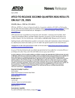 ATCO TO RELEASE SECOND QUARTER 2026 RESULTS ON JULY 29, 2026