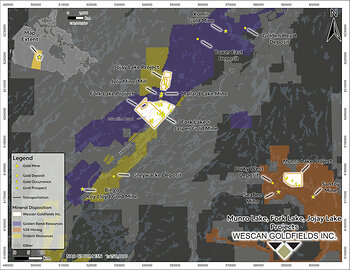 Figure 3: Location of Wescan’s Munro Lake, Fork Lake and Jojay Lake projects. Figure 3: Location of Wescan’s Munro Lake, Fork Lake and Jojay Lake projects.