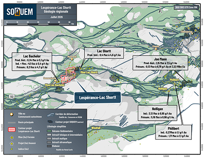 SOQUEM confirme la continuité des zones aurifères de Boyvinet sur le projet Lespérance-Lac Shortt