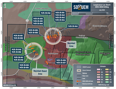 Figure 2. Local geology and locations of the 2025-2026 drill holes