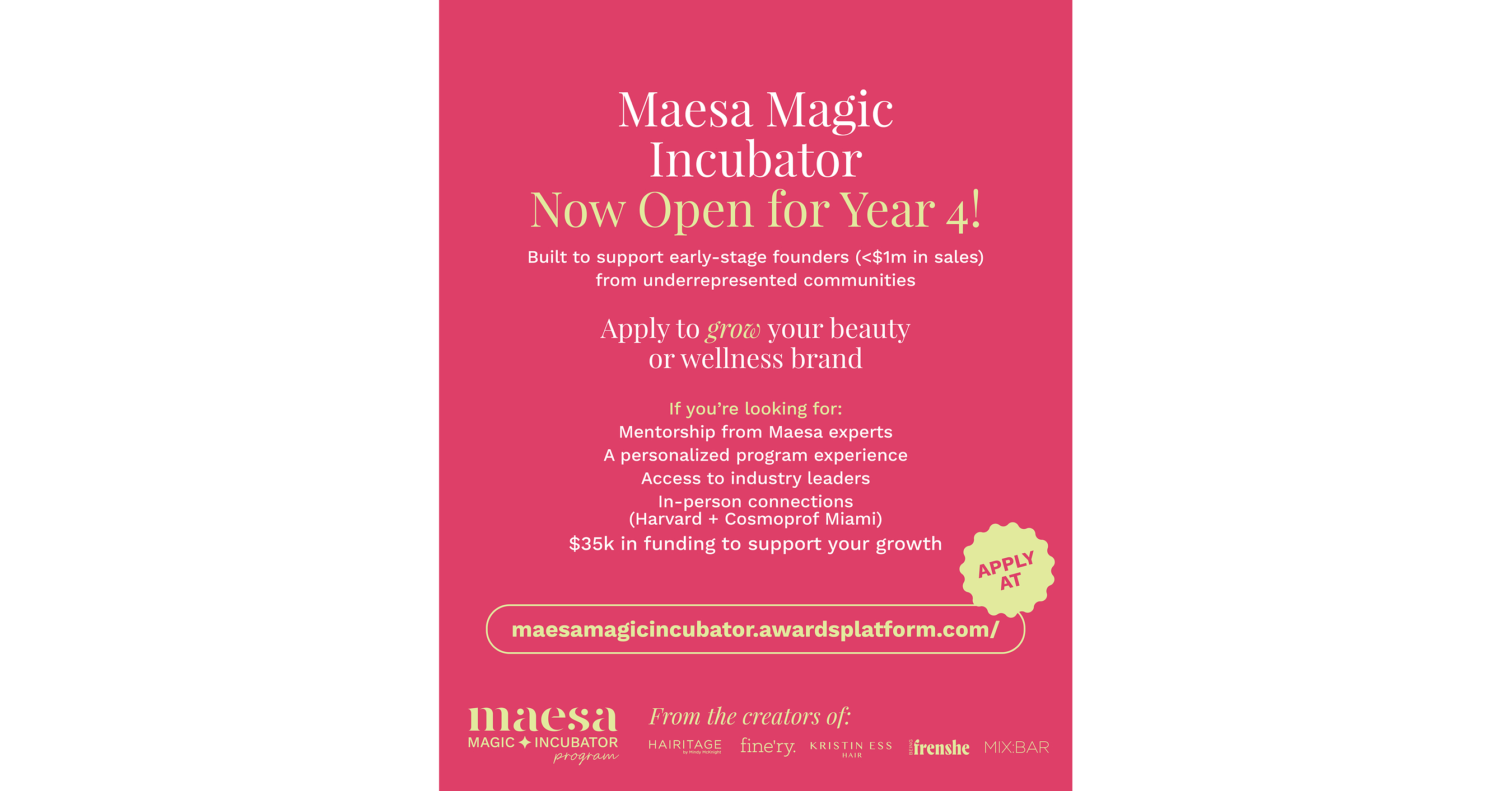 MAESA OPENS APPLICATIONS FOR THE 'MAESA MAGIC INCUBATOR' CLASS OF 2027