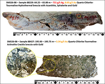 Figure 6: Drill Core Photo Illustrations - SMS26-08 High-Grade Samples in Parallel Breccia Target Figure 6: Drill Core Photo Illustrations - SMS26-08 High-Grade Samples in Parallel Breccia Target