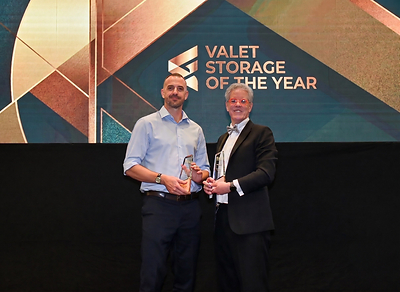 Spacebox Founder Lewis Cerne (left) accepts the "Valet Storage of the Year" award from Self Storage Association Asia (SSAA) Executive Director Andrew Work (right). Spacebox Founder Lewis Cerne (left) accepts the "Valet Storage of the Year" award from Self Storage Association Asia (SSAA) Executive Director Andrew Work (right).
