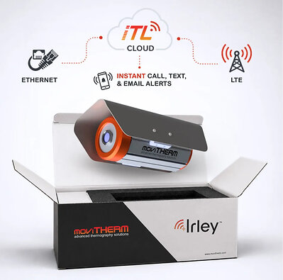 moviTHERM's Irley™ IoT thermal camera connects over Ethernet or LTE and sends instant call, text, and email alerts through the iTL Cloud the moment it flags a risk. moviTHERM's Irley™ IoT thermal camera connects over Ethernet or LTE and sends instant call, text, and email alerts through the iTL Cloud the moment it flags a risk.