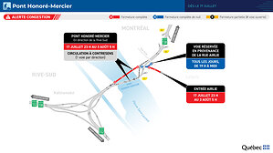 Entraves importantes au pont Honoré-Mercier et congestion majeure à prévoir - Rappel : du 17 juillet au 3 août, une voie ouverte par direction et camions interdits aux heures de pointe