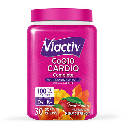Viactiv CoQ10 CARDIO Complete Soft Chews: Supports cellular energy production, cardiovascular health, and healthy muscle function in a convenient tropical, fruit-flavored soft chew.
