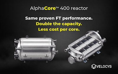 AlphaCore™ 400 microchannel reactors double previous capacity per reactor while maintaining Velocys’ proven FT performance. They are the first step in a broader product roadmap to simplify project execution and expand the range of commercial SAF projects where microchannel technology can compete. 