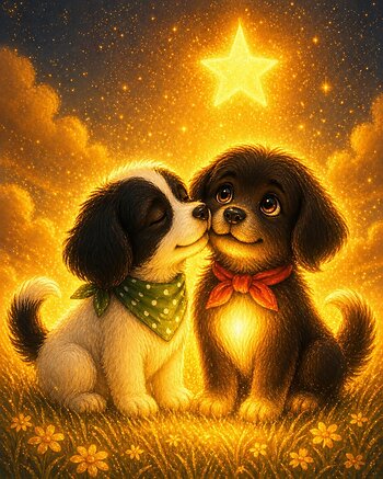 Interior illustration from Bella’s Light showing sisters Bella and Lucy together beneath Bella’s glowing star, symbolizing that love
