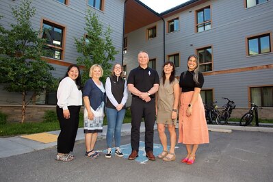 From left to right: Joanna Haniel, Karen Shelton, Karen Thomson, Minister Heath Macdonald,  Ebony Rempel, and Salina McNamara.