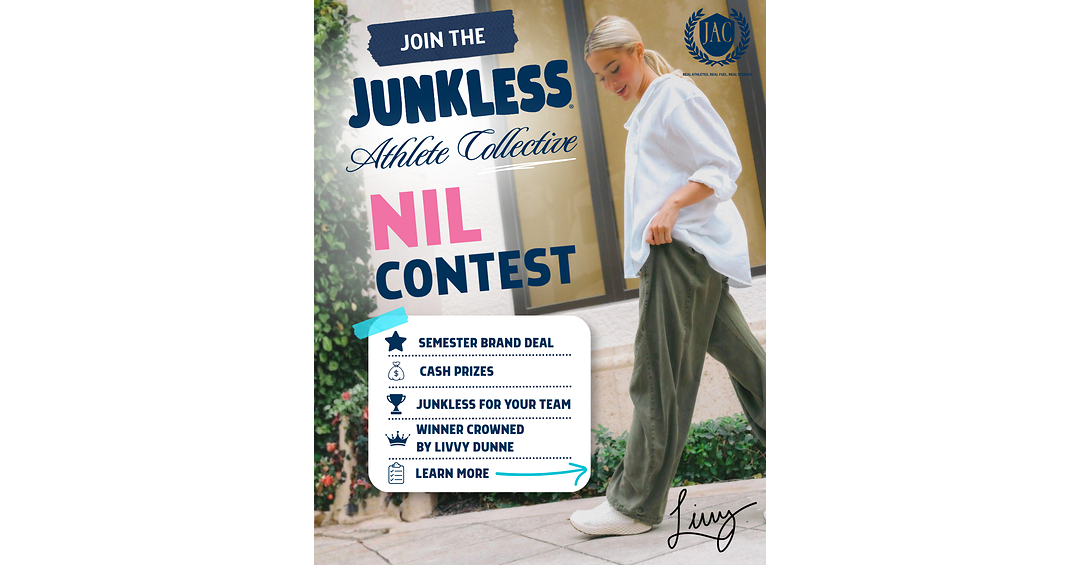 JUNKLESS® Launches Nationwide NIL Contest to Crown Its First College Athlete Brand Ambassador -- With Livvy Dunne Choosing the Winner