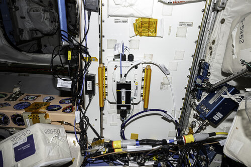 A Wireless Access Point, a hardware device that adds Wi-Fi capability to an existing wired network, is shown in this photograph inside the Unity module aboard the International Space Station. Credit: NASA/Suni Williams
