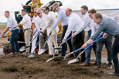 Steel River groundbreaking: From Left to Right, Moss Construction CEO, Scott Moss; PACO Steel & Engineering Corp. Managing Director, David Paik; Rivercrest ISD Superintendent, Shantele Raper; Cypress Creek Energy CEO, Kevin Smith; First Solar Head of IPPs & Strategic Accounts, Mounir El Asmar; Nextpower Chief Commercial Officer, Jonathan Eastwood; Arkansas Department of Energy and Environment, Secretary Shane E. Khoury; Arkansas Economic Development Commission Executive Director, Clint O'Neal; LG Energy Solution Vertech | Chief Product Officer, Tristan Doherty; Google Head of Data Center Energy, Americas, Will Conkling.