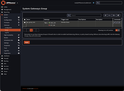 OPNsense® 26.7 - Gateway Groups