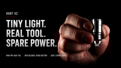 HUNT H2: Tiny EDC Flashlight Tool with Battery Swap Dock