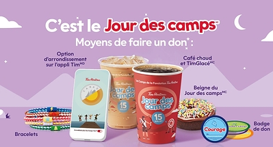 Le Jour des camps(MC) de Tim Hortons® est de retour aujourd'hui : 100 % des recettes du café chaud et du TimGlacé(MC) sont versées* aux Camps de la Fondation Tim Hortons!