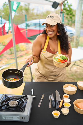Media Personality Vanessa James during Chef Eric Adjepong's cooking Master Class at the Nevis Mango Festival's Mango Mania.