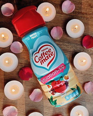 TV personality Carl Radke cozies up with Coffee mate® Situation-Sip Mixed Fruit Flavored Creamer, available for free during online drops on July 20 and July 27 at 2 p.m. ET, while supplies last.