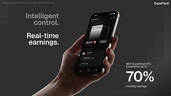 The Superheat app allows homeowners to monitor water temperature, system performance, energy usage, and Bitcoin generation in real time.