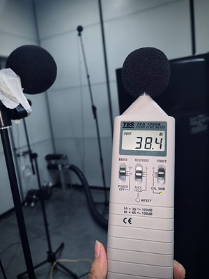 The Superheat H1C measured 38.4 dB(A) during water heating in laboratory acoustic testing, comparable to a quiet library.