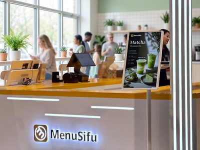 MenuSifu's point-of-sale, kiosk, and digital menu displays in use at a bubble tea shop.