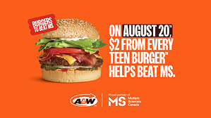 On August 20th, Every A&W Teen Burger™ Makes a Difference With Burgers To Beat MS Day.