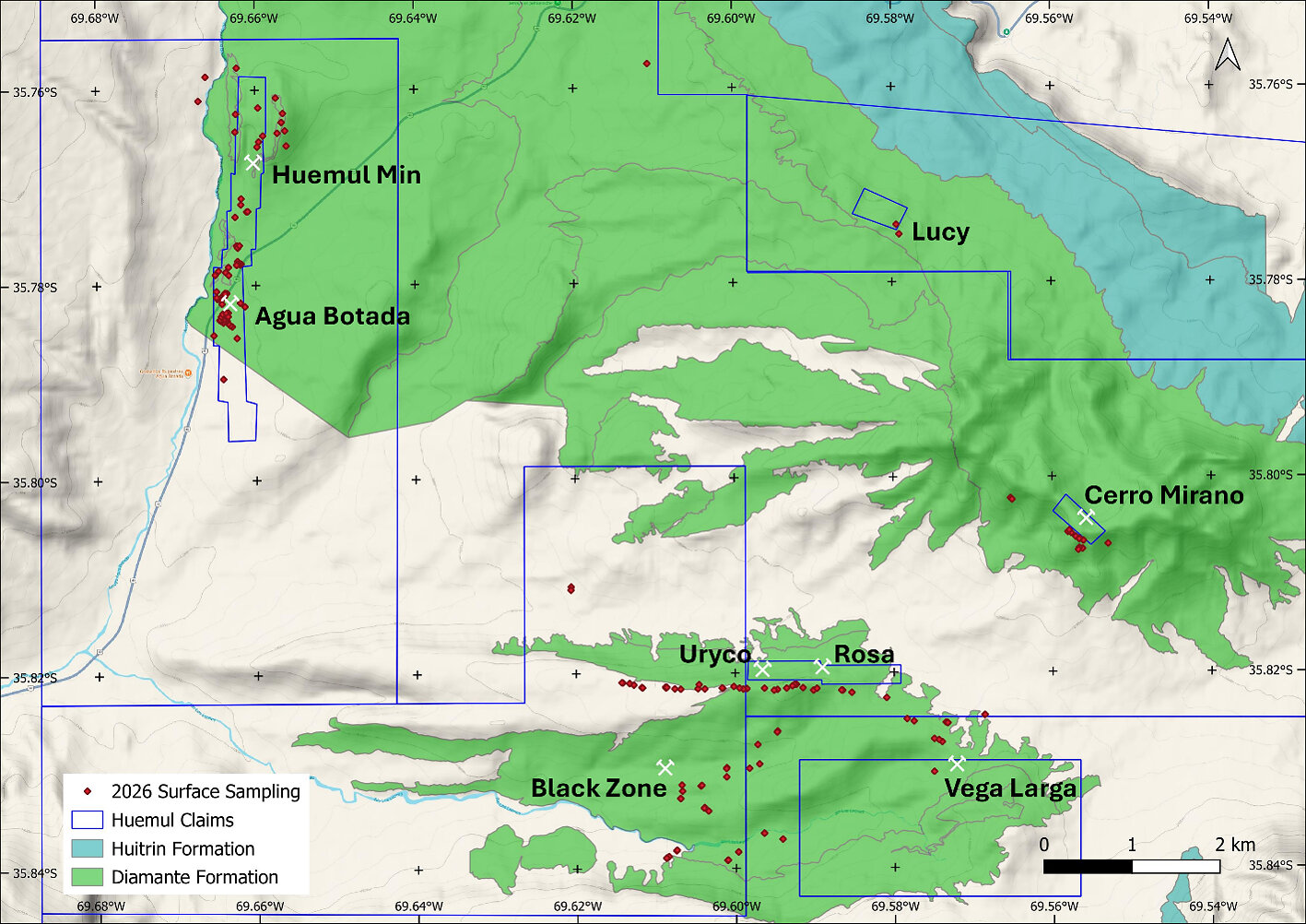 Huemul Project Target and Surface Sampling Locations