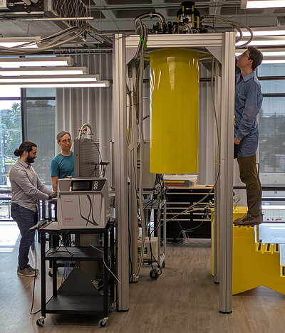 From left to right: Mechanical Engineer Sam Heyd, Chief Technology Officer Gary Lai, and Chemical Engineer Brenden Pelkie operate Cold CaptureTM in Interlune’s Cryogenic Lab at the company’s Seattle headquarters From left to right: Mechanical Engineer Sam Heyd, Chief Technology Officer Gary Lai, and Chemical Engineer Brenden Pelkie operate Cold CaptureTM in Interlune’s Cryogenic Lab at the company’s Seattle headquarters