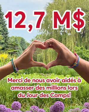 Le Jour des camps(MC) de Tim Hortons® a permis d'amasser 12,7 M$ pour les Camps de la Fondation Tim Hortons afin d'aider des jeunes issus de milieux défavorisés à réaliser leur plein potentiel