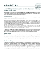 Lundin Mining Provides Update on Chile Operations Following Severe Winter Storm
