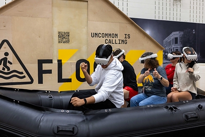 Disasterville, a mixed-reality experience from the Army National Guard, lets students work together in teams of five to complete missions that draw on the communication, physical endurance, and decision-making skills of trained Soldiers. 