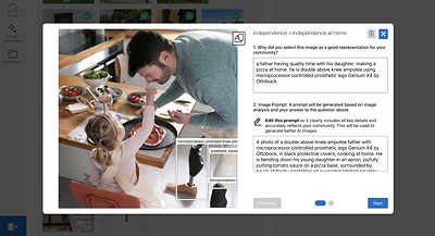 An example of how utilizing images of real people with their real prostheses can help train AI services to represent the disability community more accurately.
