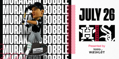 Limited-edition Munetaka Murakami "First Major League Home Run" bobblehead featuring TOTO WASHLET. The commemorative giveaway celebrates Murakami's first Major League home run and marks TOTO's first Major League Baseball sponsorship with the Chicago White Sox. The partnership began after the White Sox contacted TOTO in response to Murakami's request for a bidet while preparing for his first MLB season.