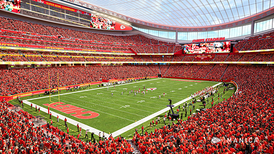 Designed to uphold Arrowhead’s legendary reputation for crowd noise, the seating bowl and roof work in harmony to amplify sound and intensify the gameday experience. (credit Chiefs and MANICA)