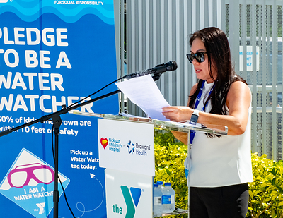 Ana Nguyen, Jenny’s mom, shares her story during the water safety press conference at the L.A. Lee YMCA/Mizell Community Center on Wednesday, July 22, 2026 in Fort Lauderdale, Florida.