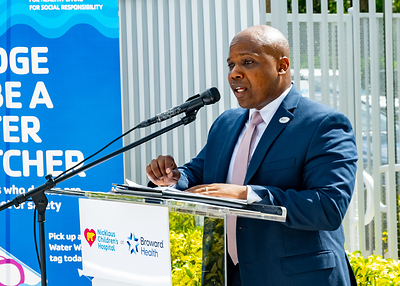 David Kenton, Children's Services Council of Broward County COO, addresses the media during a press conference about water safety at the L.A. Lee YMCA/Mizell Community Center on Wednesday, July 22, 2026, in Fort Lauderdale, Florida.