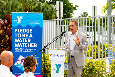 City of Fort Lauderdale Mayor Dean Trantalis addresses the media during a press conference about water safety at the L.A. Lee YMCA/Mizell Community Center on Wednesday, July 22, 2026, in Fort Lauderdale, Florida.