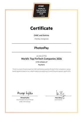 PhotonPay has been named in the CNBC World's Top Fintech Companies 2026 rankings in the Payments category PhotonPay has been named in the CNBC World's Top Fintech Companies 2026 rankings in the Payments category