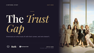 The Trust Gap is a national study examining how Americans use and trust AI with their careers, job searches, and pay. The survey of 2,131 U.S. adults was conducted by The Harris Poll in collaboration with Ruth AI in June 2026. Full study: ruthapp.ai/research