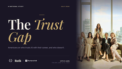 The Trust Gap is a national study examining how Americans use and trust AI with their careers, job searches, and pay. The survey of 2,131 U.S. adults was conducted by The Harris Poll in collaboration with Ruth AI in June 2026. Full study: ruthapp.ai/research The Trust Gap is a national study examining how Americans use and trust AI with their careers, job searches, and pay. The survey of 2,131 U.S. adults was conducted by The Harris Poll in collaboration with Ruth AI in June 2026. Full study: ruthapp.ai/research