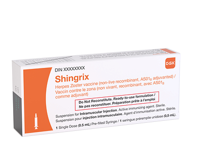 Présentation de Shingrix de GSK (vaccin recombinant contre le zona) sous forme de seringue préremplie approuvée au Canada