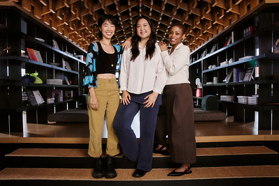 (left to right) 2026 Genesis House x The Gotham Shorts Fellowship fellows April Wen, Annie Ning, and Shanice Brette at Genesis House in New York City. (Photo: Genesis House)