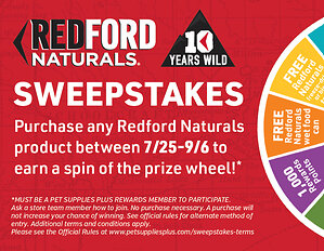 Pet Supplies Plus to Gift $1 Million in Prizes to Customers in Recognition of 10-Year Anniversary of Redford Naturals Brand